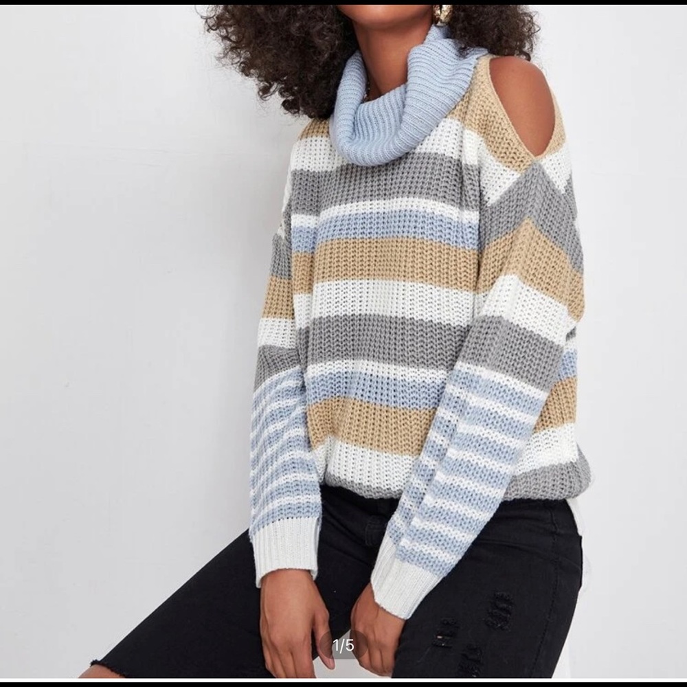 Color-block turtle neck sweater